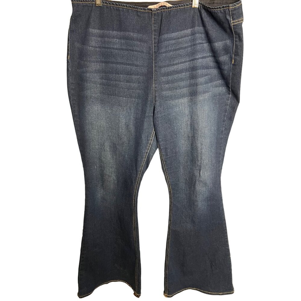 Tinseltown XXXL Dark Blue High Rise Jeans Stretch Pull On Flare Y2K